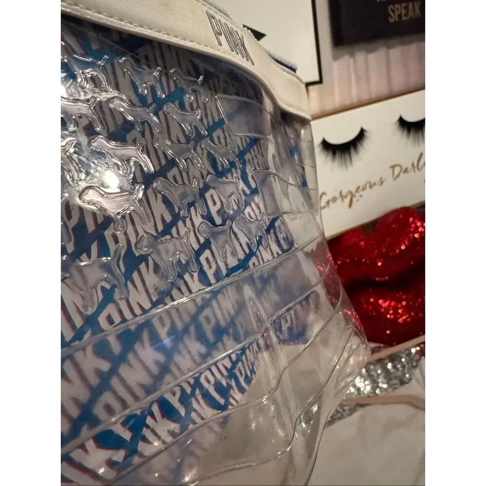 VS pink medium pvc/clear  cosmetic bag pouch bag red white blue